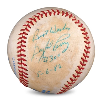 1982 Gaylord Perry Game Used and Signed/Inscribed Baseball From 300th Win Game (MEARS)